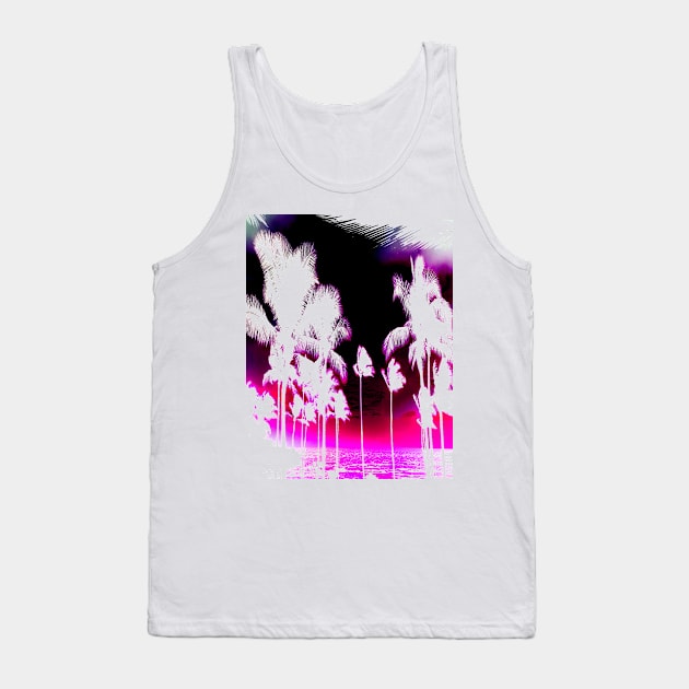 Pink Beach Exotic Palm Trees Abstract Designer Tank Top by PoizonBrand